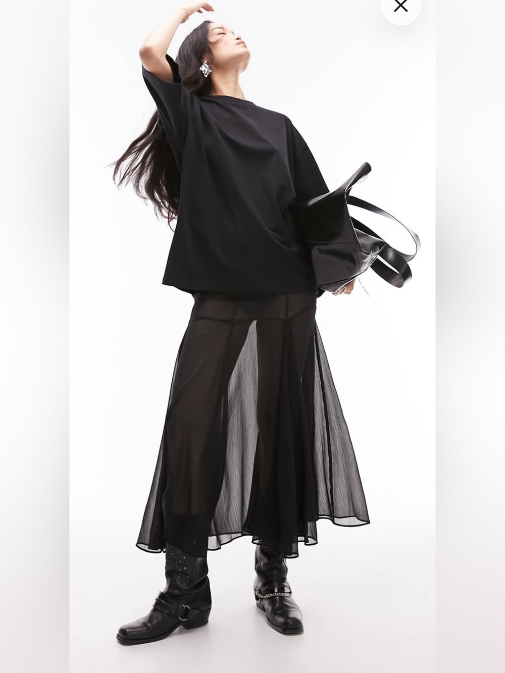 Topshop Black Sheer Maxi Skirt with Flowing Panels
